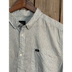 RVCA Mens XL Slim Fit Short Sleeve Button Down Shirt Teal Micro Dot MK510SPE